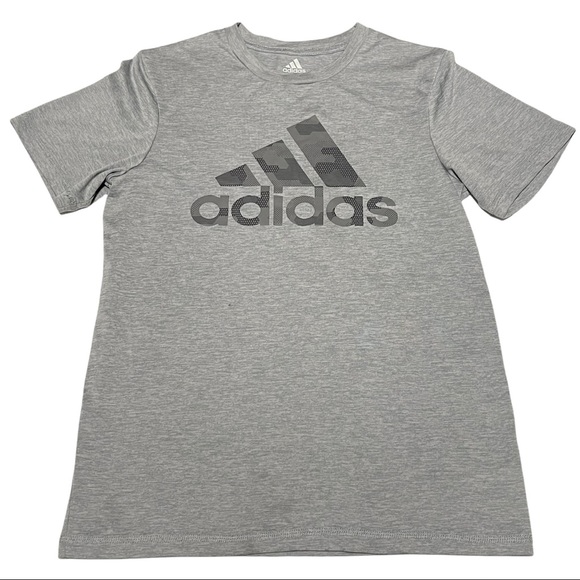 Adidas Heathered Gray Camo Logo Short Sleeve T-shirt Size M 10/12 - Picture 1 of 4
